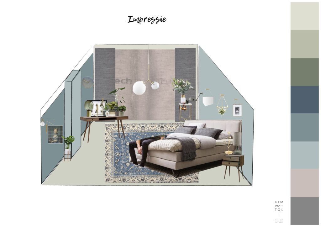 Impressie collage van slaapkamer in Gouda gemaakt tijdens interieurstyling