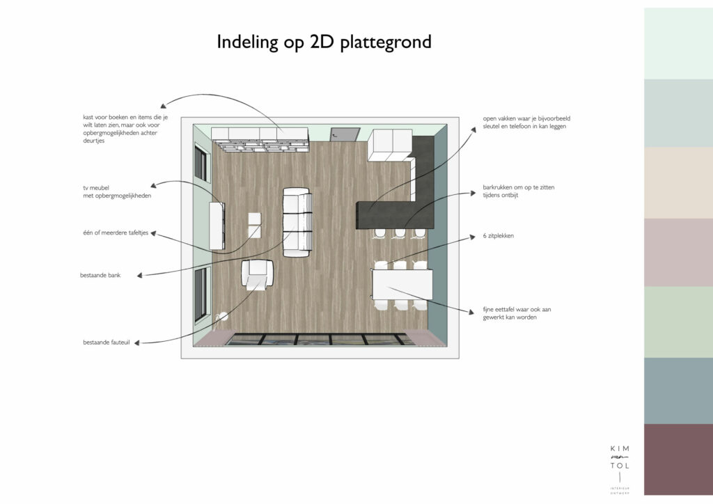 Indeling op plattegrond gemaakt tijdens interieuradvies voor appartement in Rotterdam