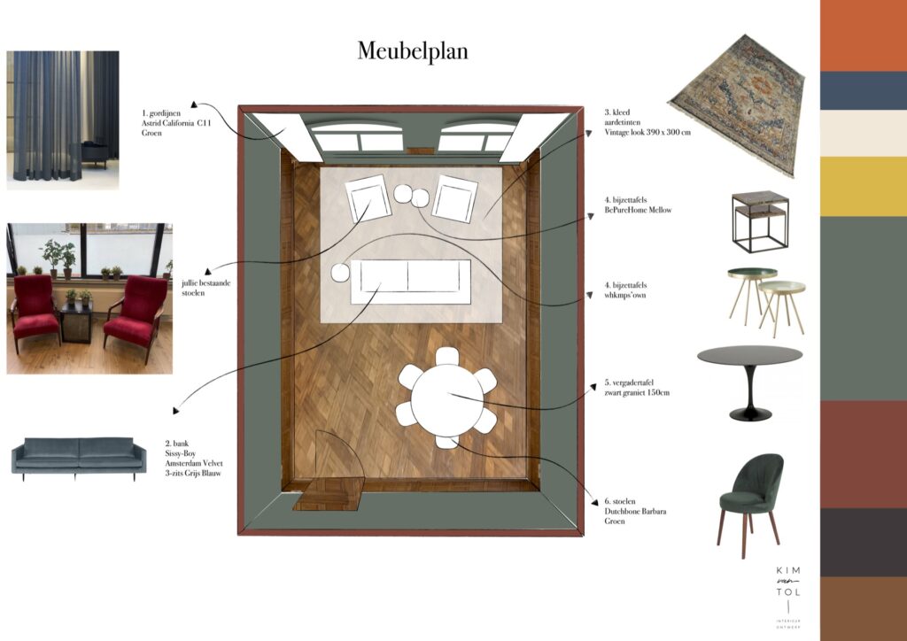 Meubels vergaderruimte voor kantoor in Rotterdam tijdens interieuradvies door interieurstyliste