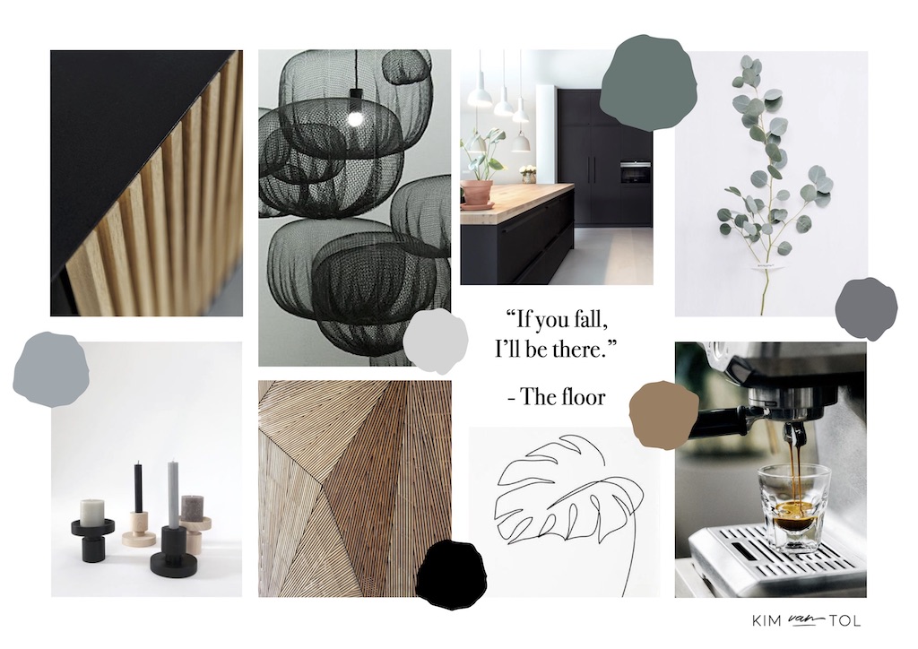 Moodboard gemaakt door interieurontwerper uit Dordrecht Kim van Tol voor interieurontwerp van showroom