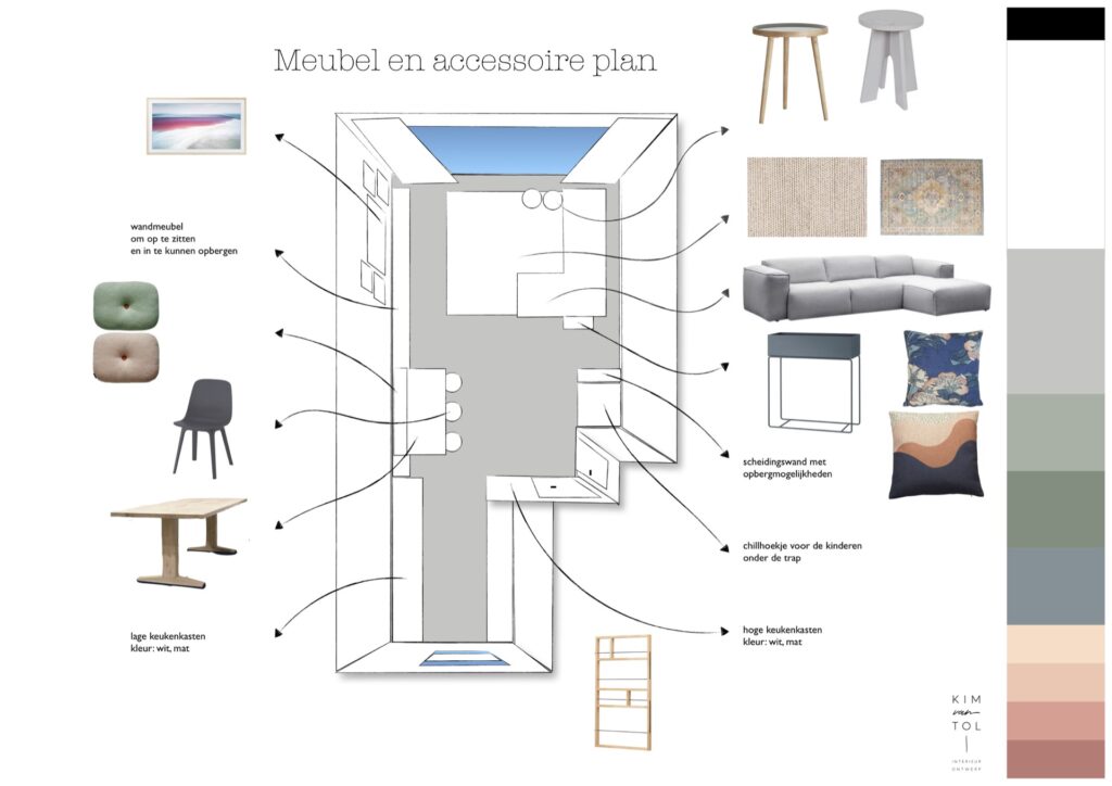 Meubels en accessoires ontworpen door interieurontwerper uit Dordrecht voor woonkamer nieuwbouw