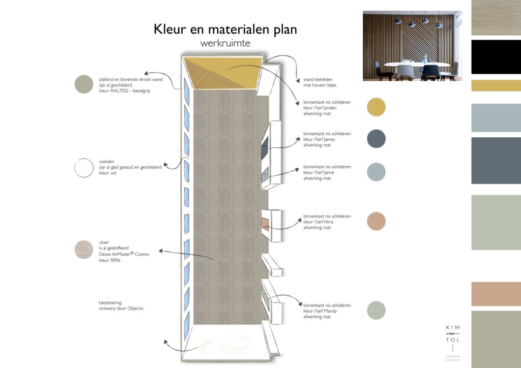 Kleuren en materialen voor werkruimte van kantoor in Utrecht gemaakt voor interieurontwerp Dordrecht