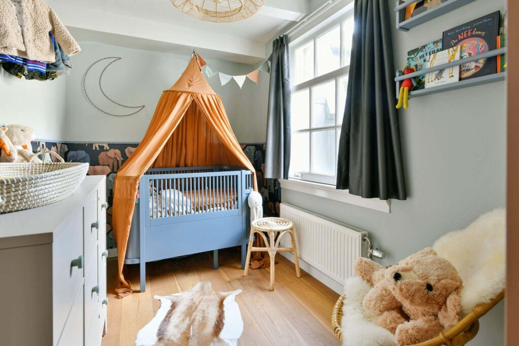 Resultaat van het interieurontwerp dat ik maakte van een babykamer in Amsterdam