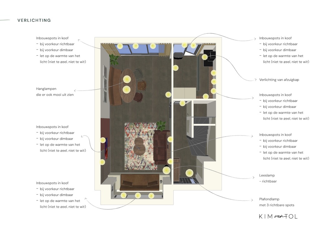 Advies over verlichting dat ik maakte voor de woonkamer van een man in Dordrecht tijdens interieurontwerp
